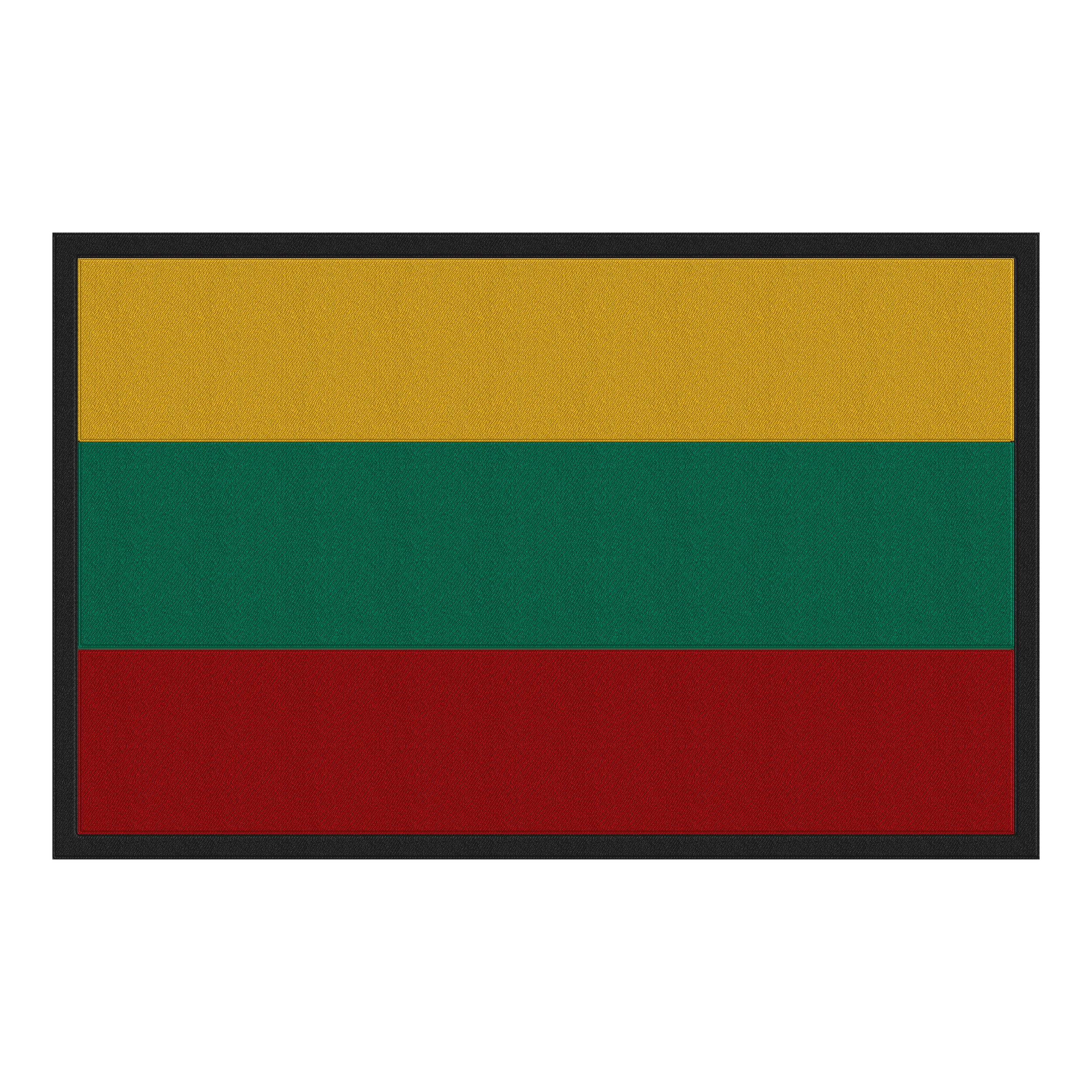 Lithuanian flag with horizontal yellow, green, and red stripes.