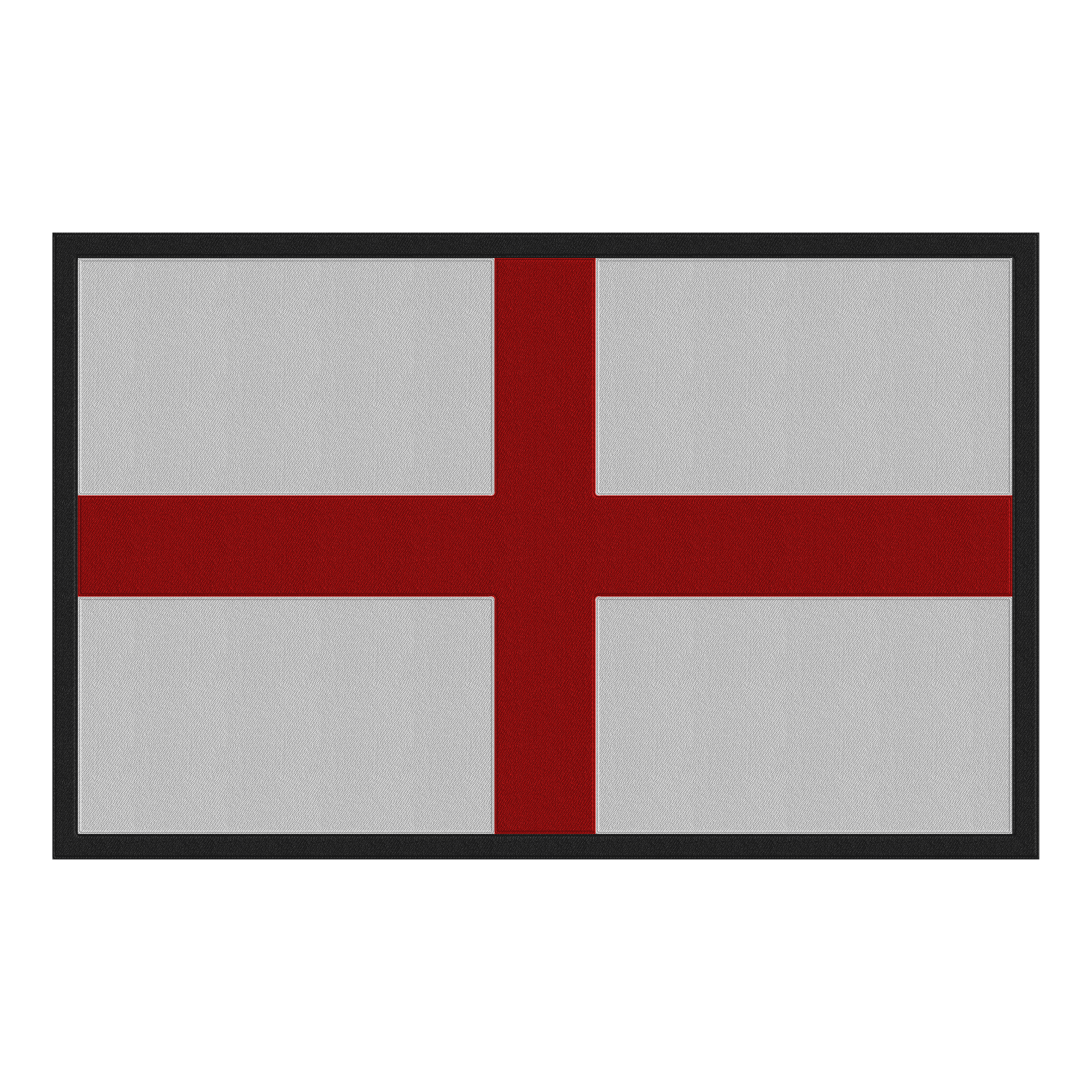 Flag of England with a red cross on a white background, depicted on a rectangular patch with a black border.