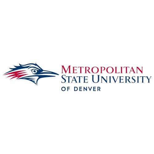 Good Manners Consulting client – Logo for Metropolitan State University of Denver features a stylized red, white, and blue roadrunner head alongside bold, serif text in red and blue, conveying motion, pride, and academic strength.