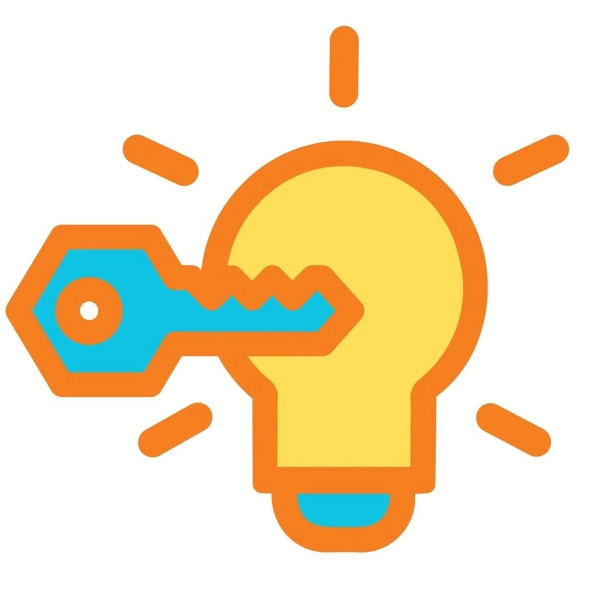 Illustration of a light bulb with a key inserted, symbolizing an idea or innovation.