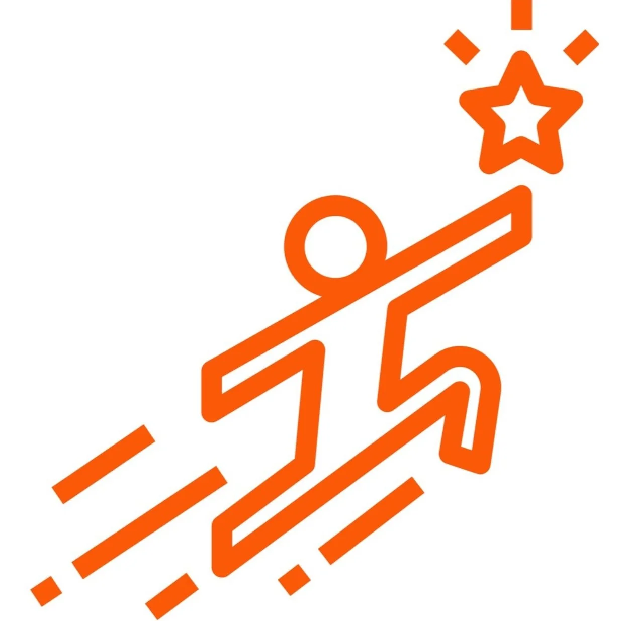 Orange line art illustration of a person reaching for a star, symbolizing achievement or success.
