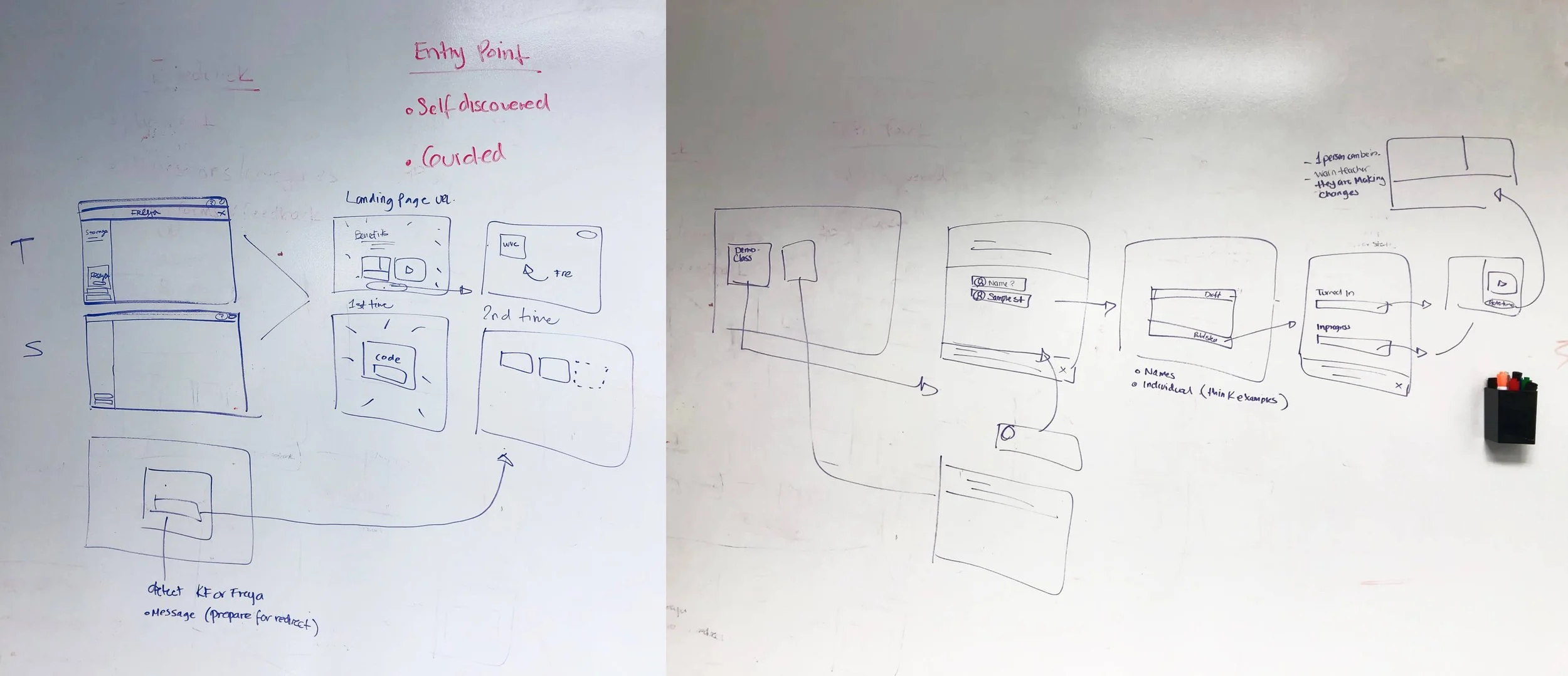 Two photos of whiteboard solutions