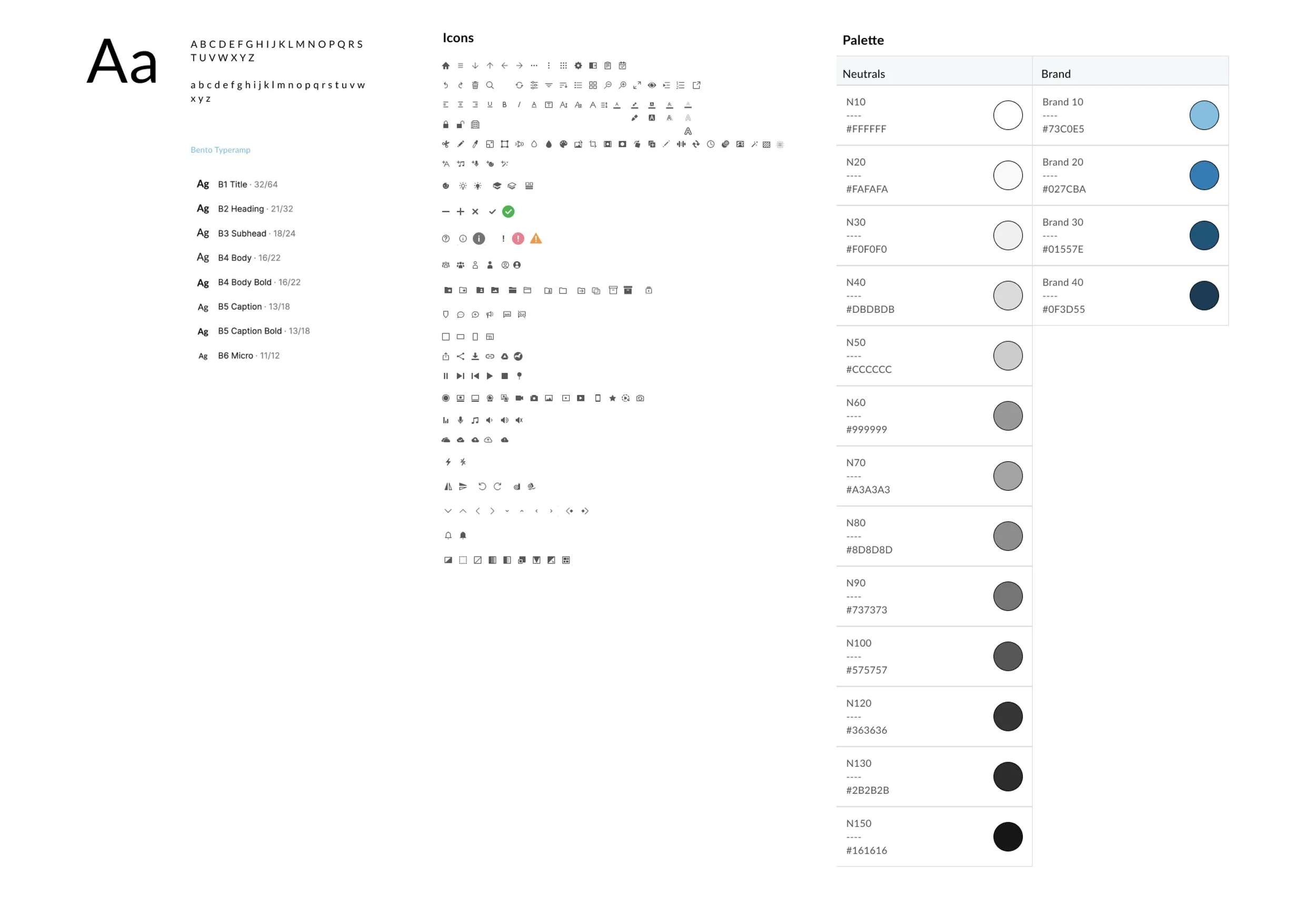 WeVideo design system showing text, icons, and color palette