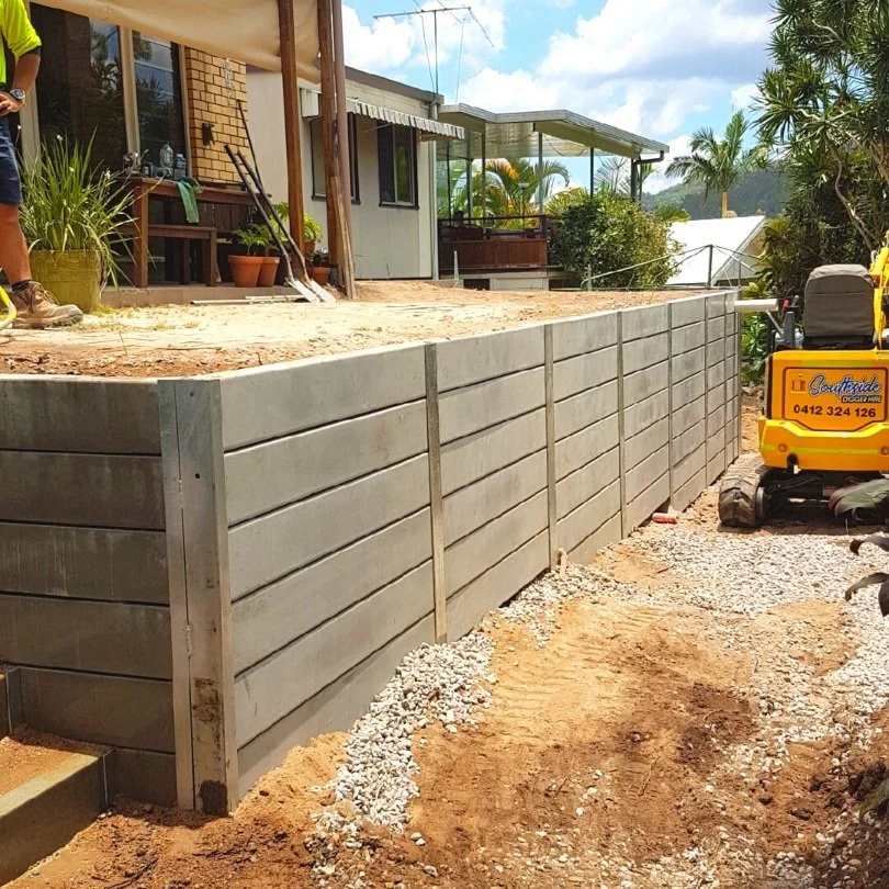 Concrete sleeper retaining wall Sydney construction site