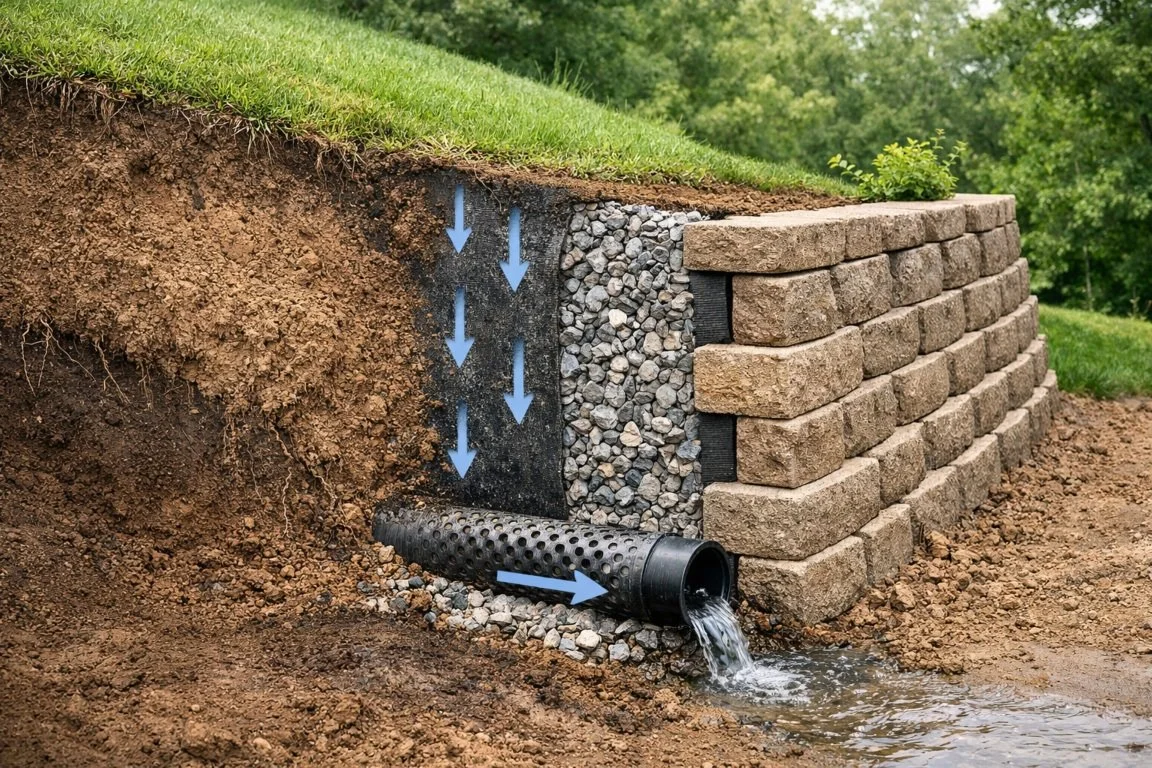 retaining wall purpose showing soil retention and drainage on sloped land