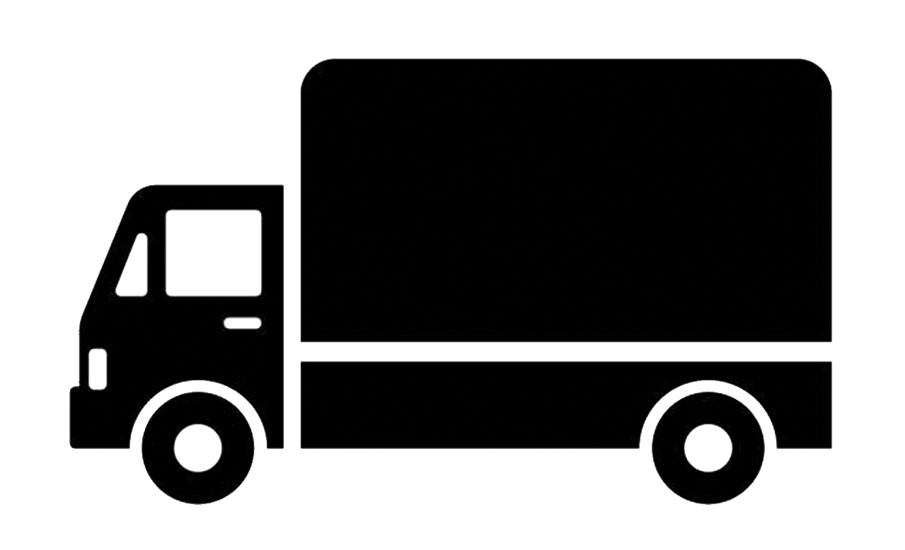 Black delivery truck icon with a simple design.