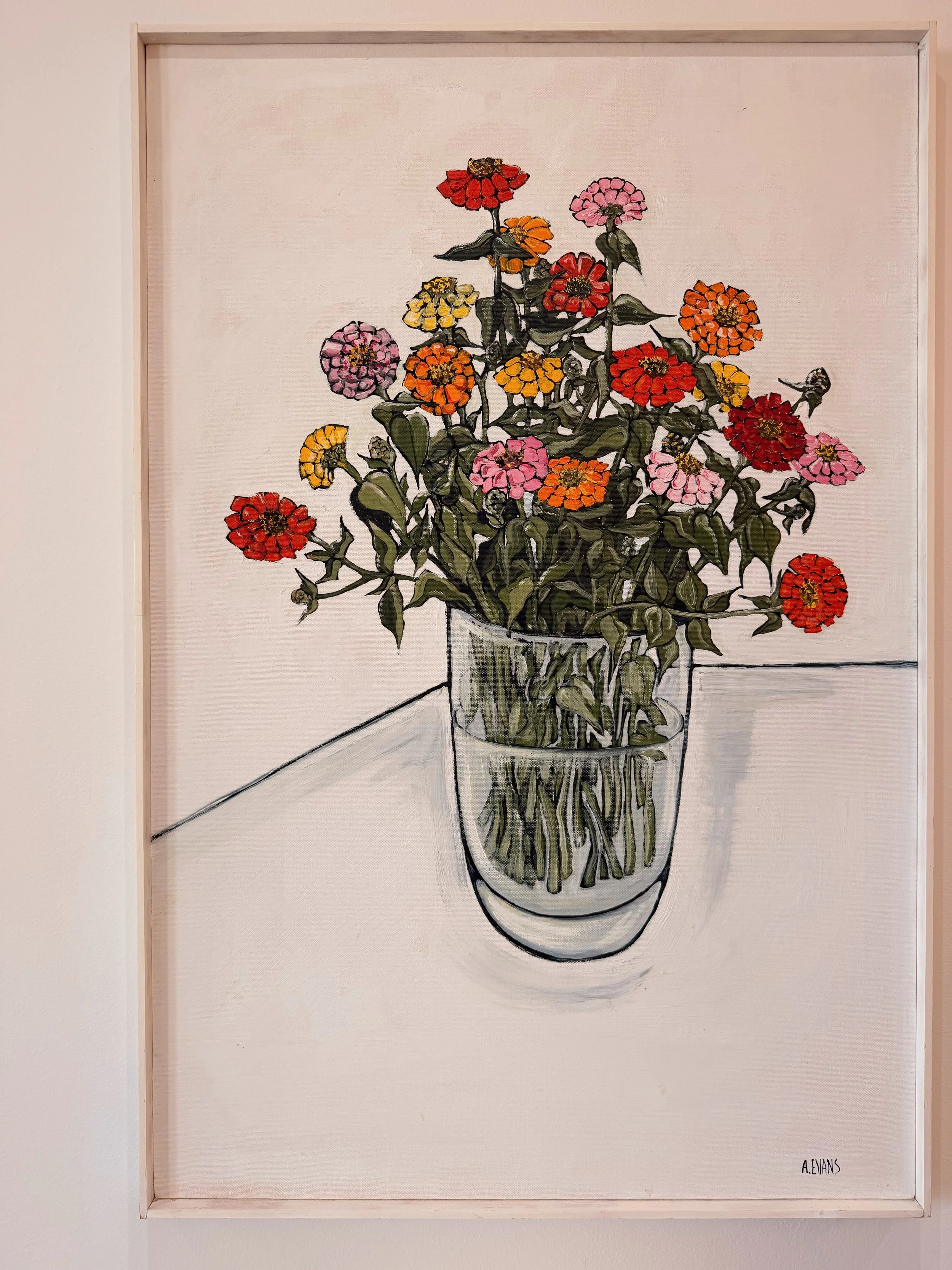 1970s Still Life with Zinnias by A. Evans