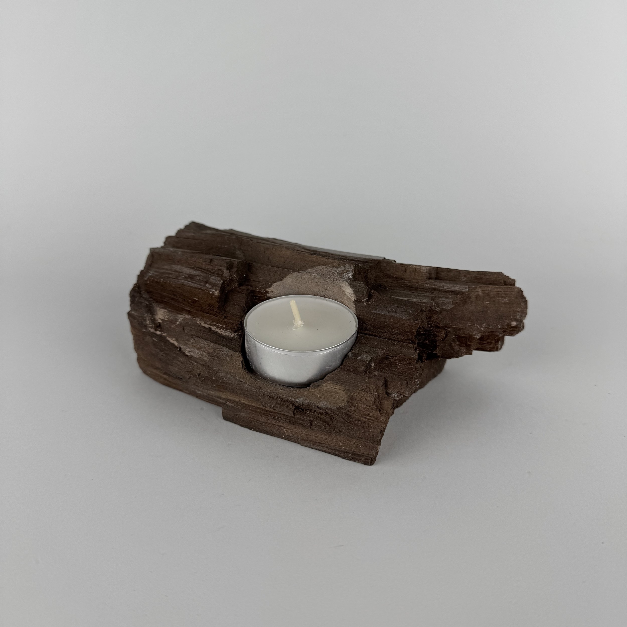 Kerzenhalter aus versteinertem, fossilem Holz