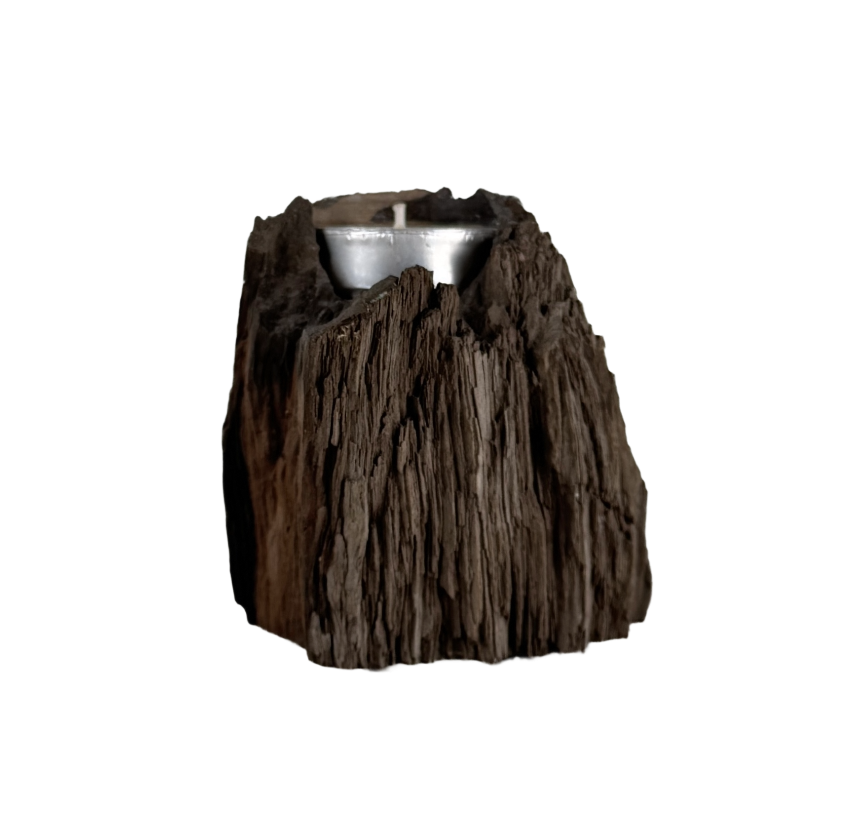 Kerzenhalter aus versteinertem, fossilem Holz