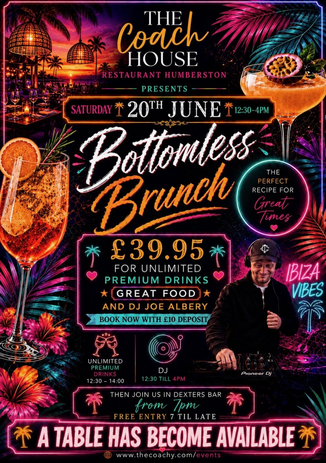 SUMMER PARTY BOTTOMLESS BRUNCH | SAT 20TH JUNE