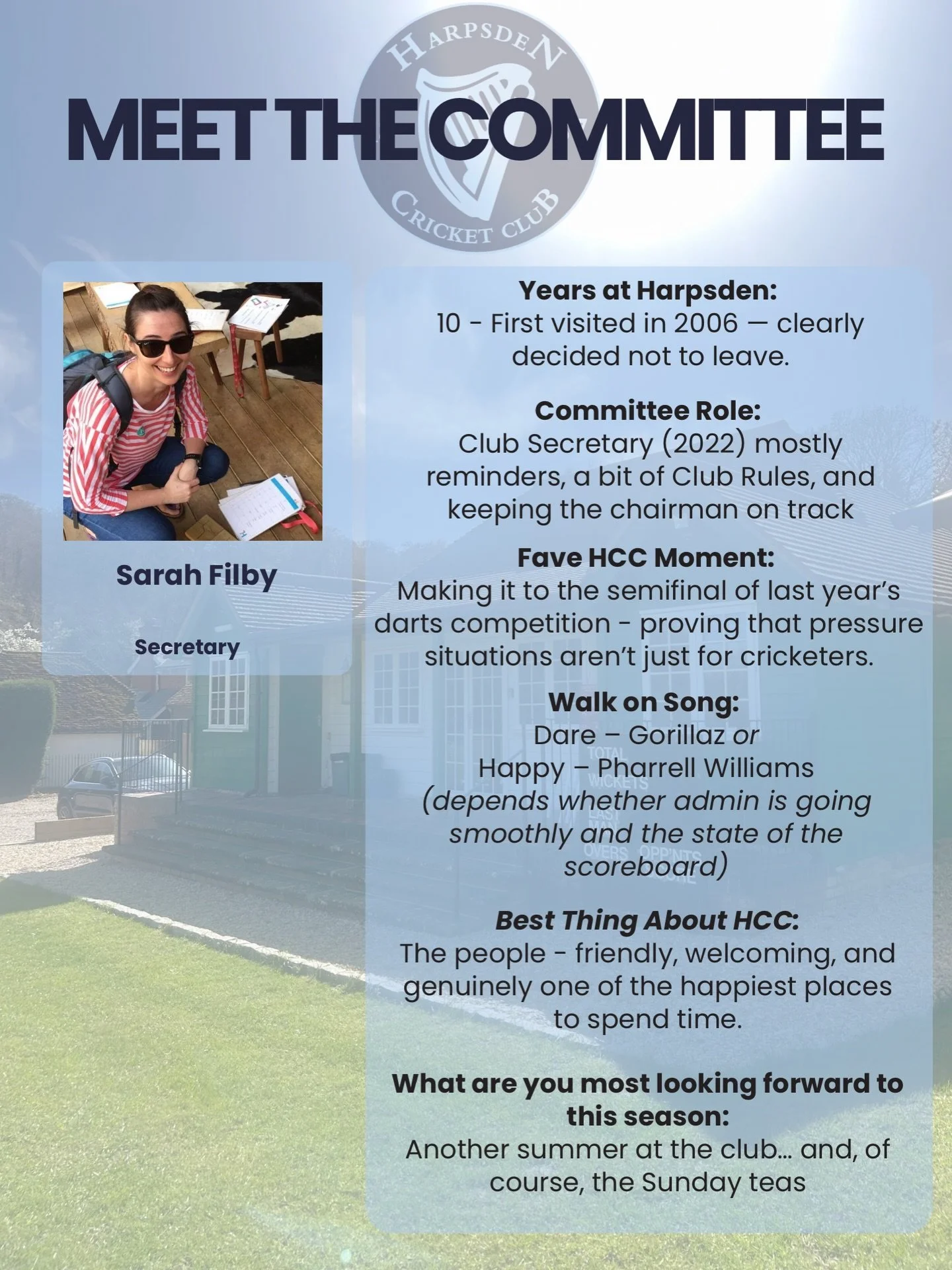 Meet the Committee 👋

Continuing our Meet the Committee series with someone who keeps the whole place ticking over&hellip;

Sarah Filby &mdash; Club Secretary.

Sarah first wandered into Harpsden back in 2006 and, ten years later, officially joined 