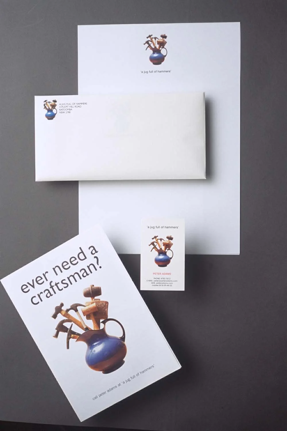 Logo design and stationery for a company called ‘A Jug full of Hammers’