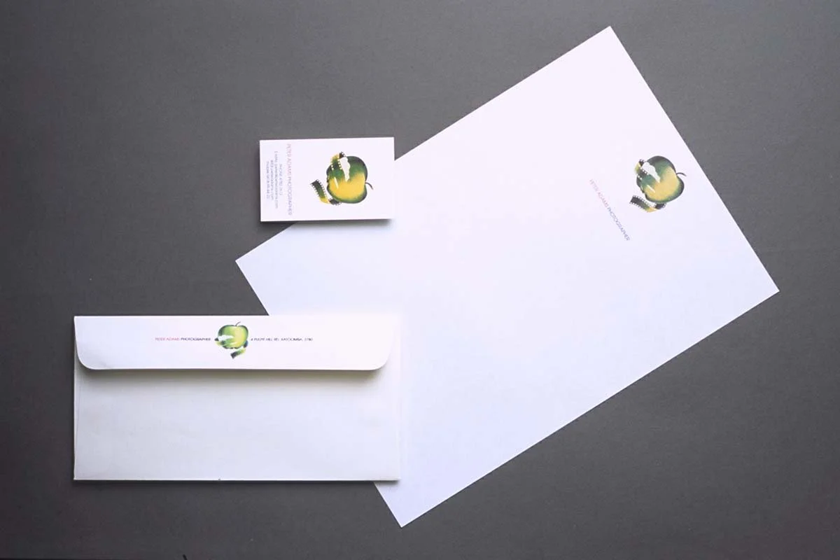 Peter Adams personal stationery.
The logo was inspired by ‘Adams’ apple’