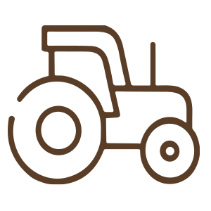 Simple line drawing of a tractor in brown.
