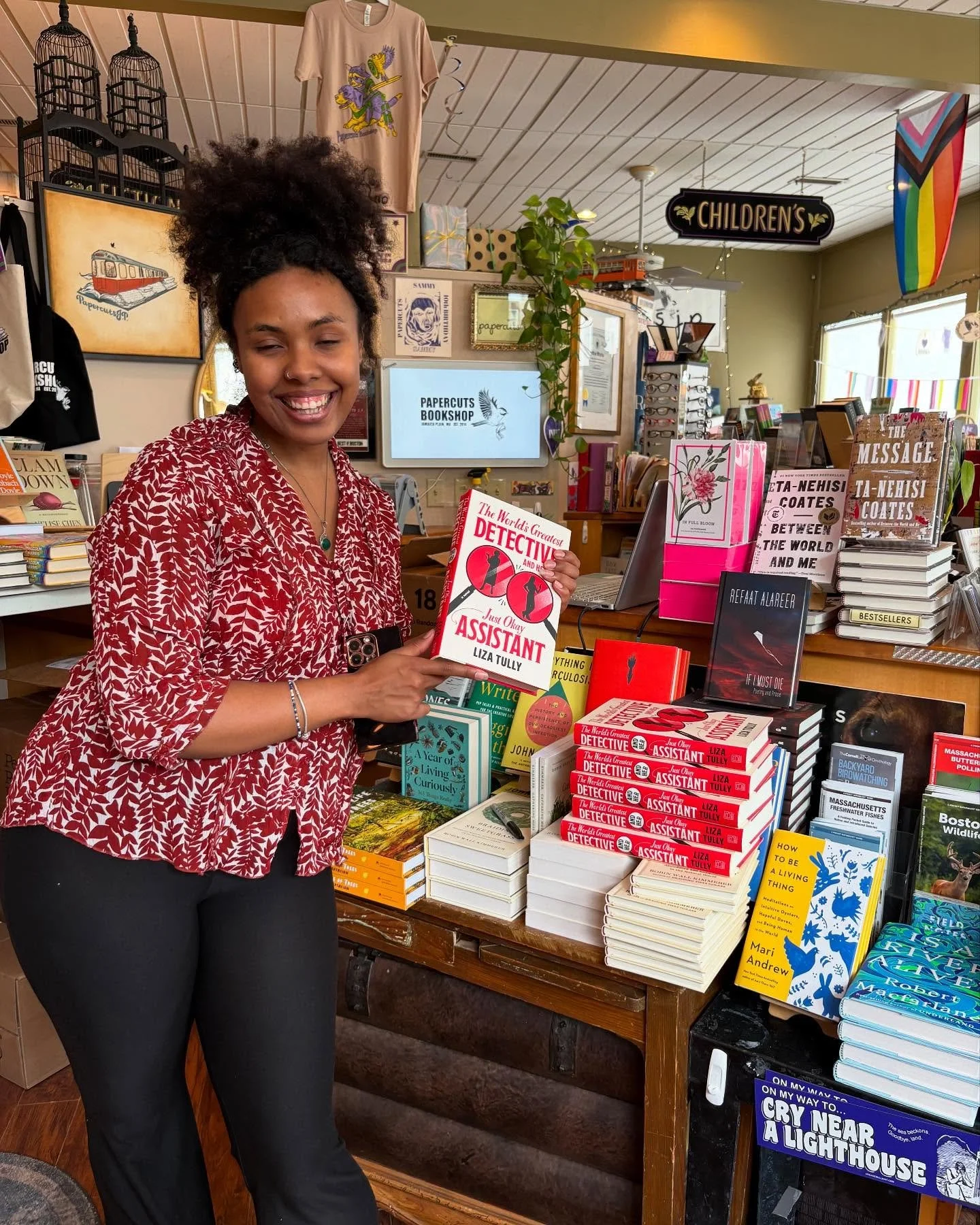Today I met Yeni at the wonderful Papercuts Bookshop in Jamaica Plain, MA. I signed books and browsed to my heart&rsquo;s content. They have a fabulous fiction section. Old and new. Only bought three. Had to leave many behind. But I&rsquo;ll be back!