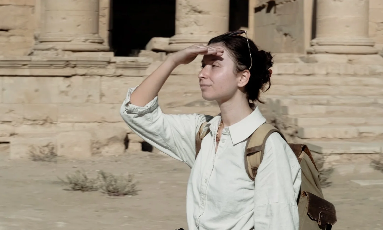 Close-up Dom staring at main temple of Hatra