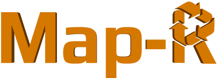 Map-R logo in brown with a recycling symbol made of arrows