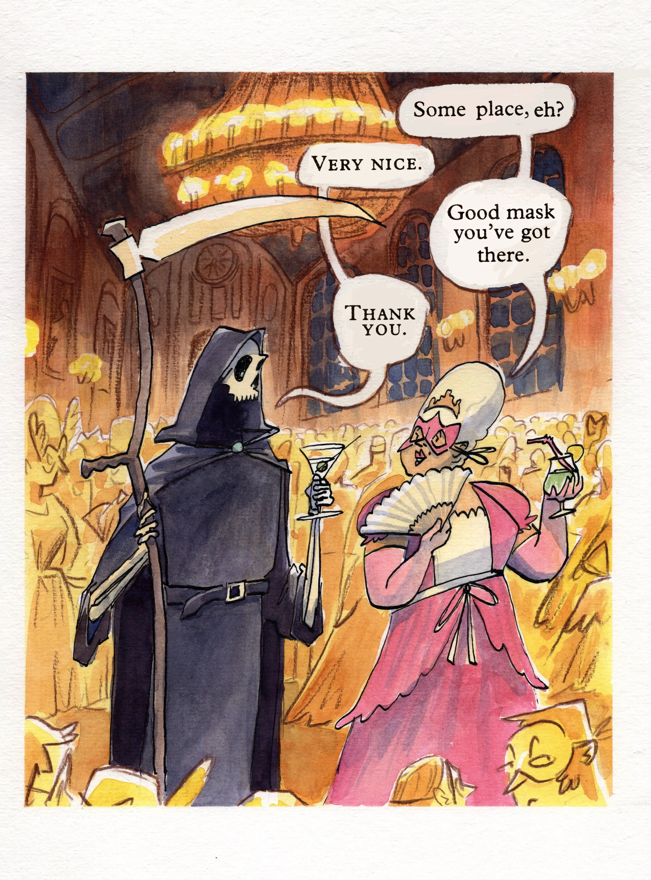 An illustration of a scene from Terry Pratchett's 'Witches Abroad'