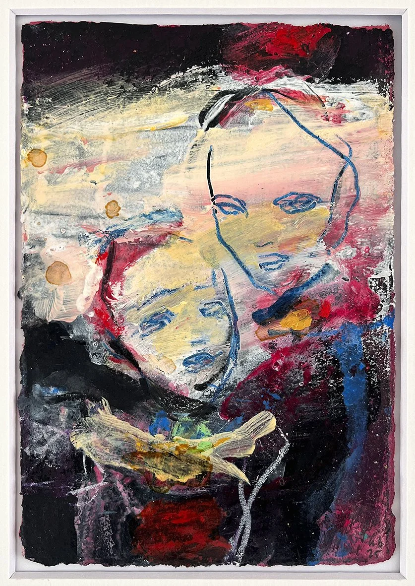 ‘Chaperone’
2025 . 17 x 12cm . Mixed medium on etching paper . mounted, not framed.
£200