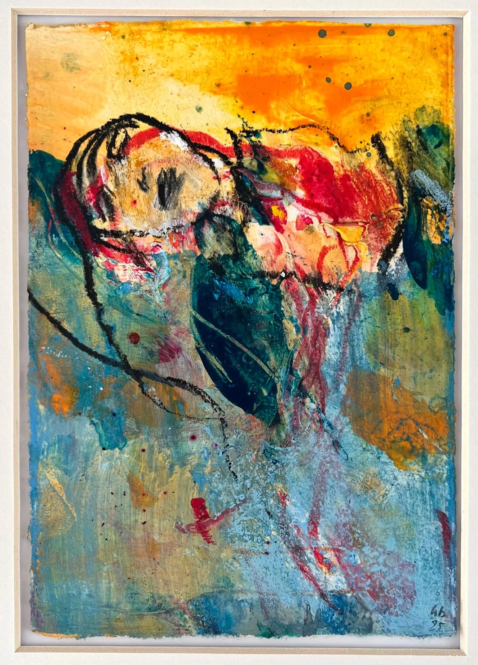 'Buoyant’ . 2025 . 17 x 11.5cm . Mixed medium on etching paper . mounted, not framed. £200