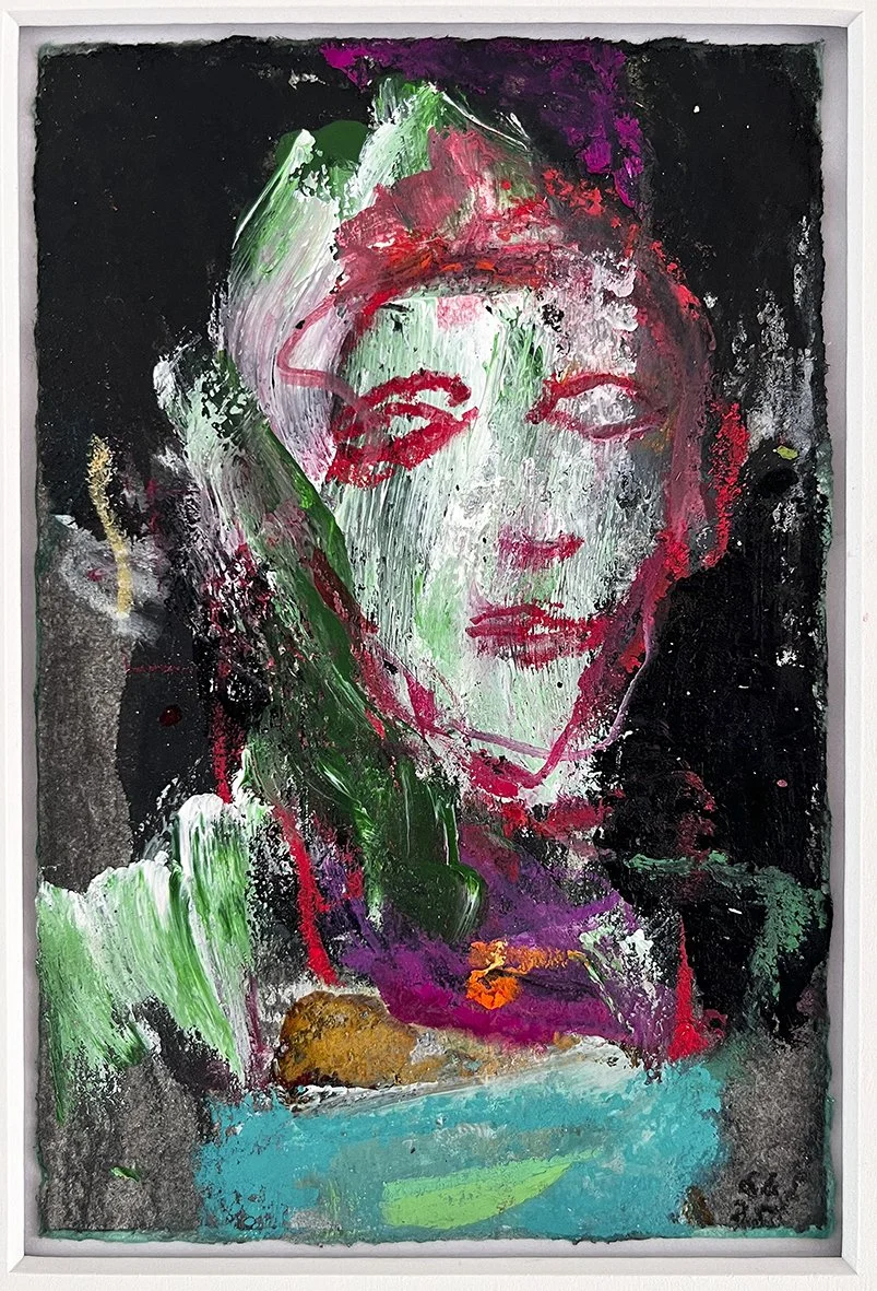 ‘Oma’
2025 . 14 x 9cm . Mixed medium on etching paper . mounted, not framed.
£200