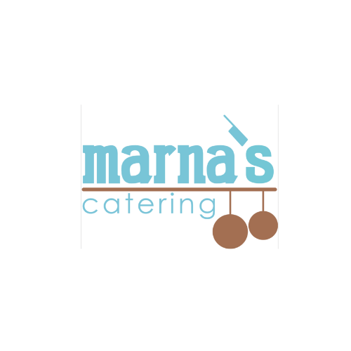 Logo for Mamma's Catering featuring a pastry bag above the text and three cherries hanging below.