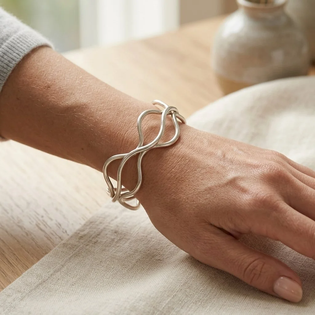 Sterling Silver Wave Wire Lattice Open Cuff Bracelet.jpeg