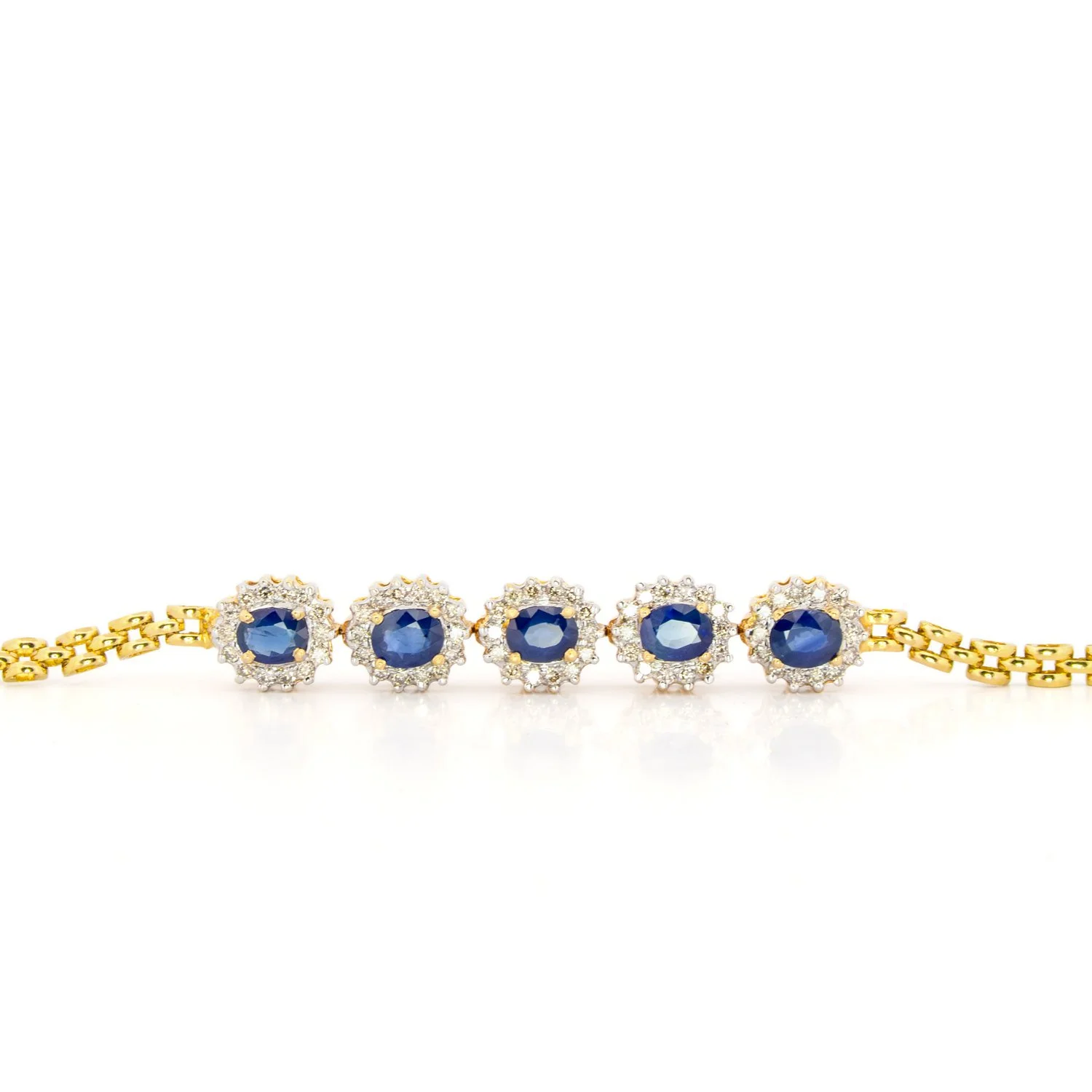 Gold Sapphire & Diamond Oval Halo Bracelet Jacksons Jewellers.jpg