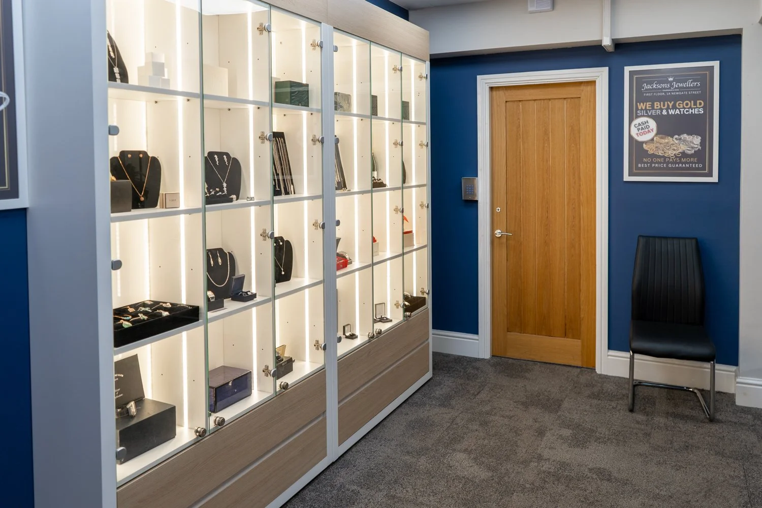 Interior of a Jacksons Jewellers store - 1A Newgate Street, Morpeth, North East England.