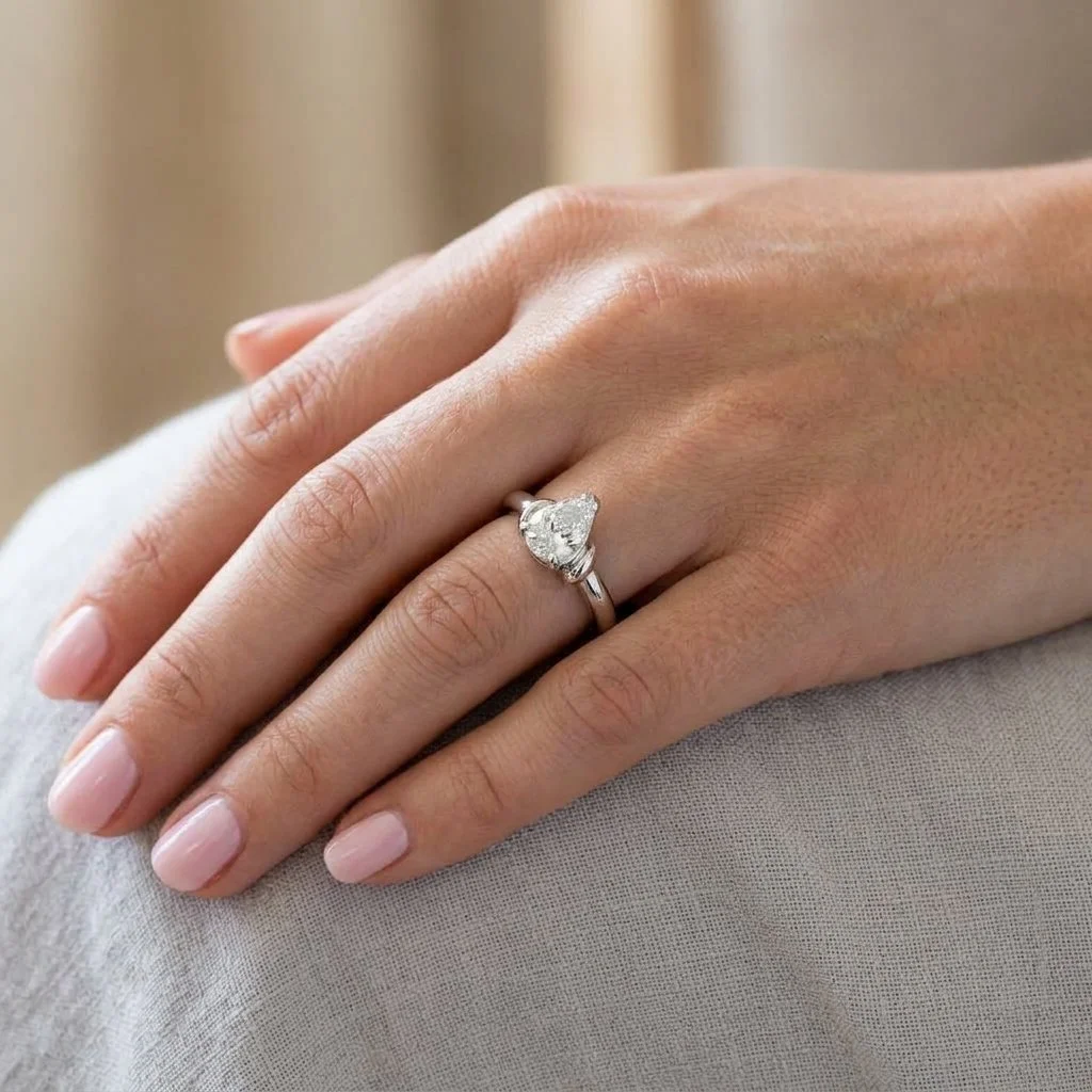 Pear Cut Diamond Solitaire Ring in 18K White Gold.jpeg