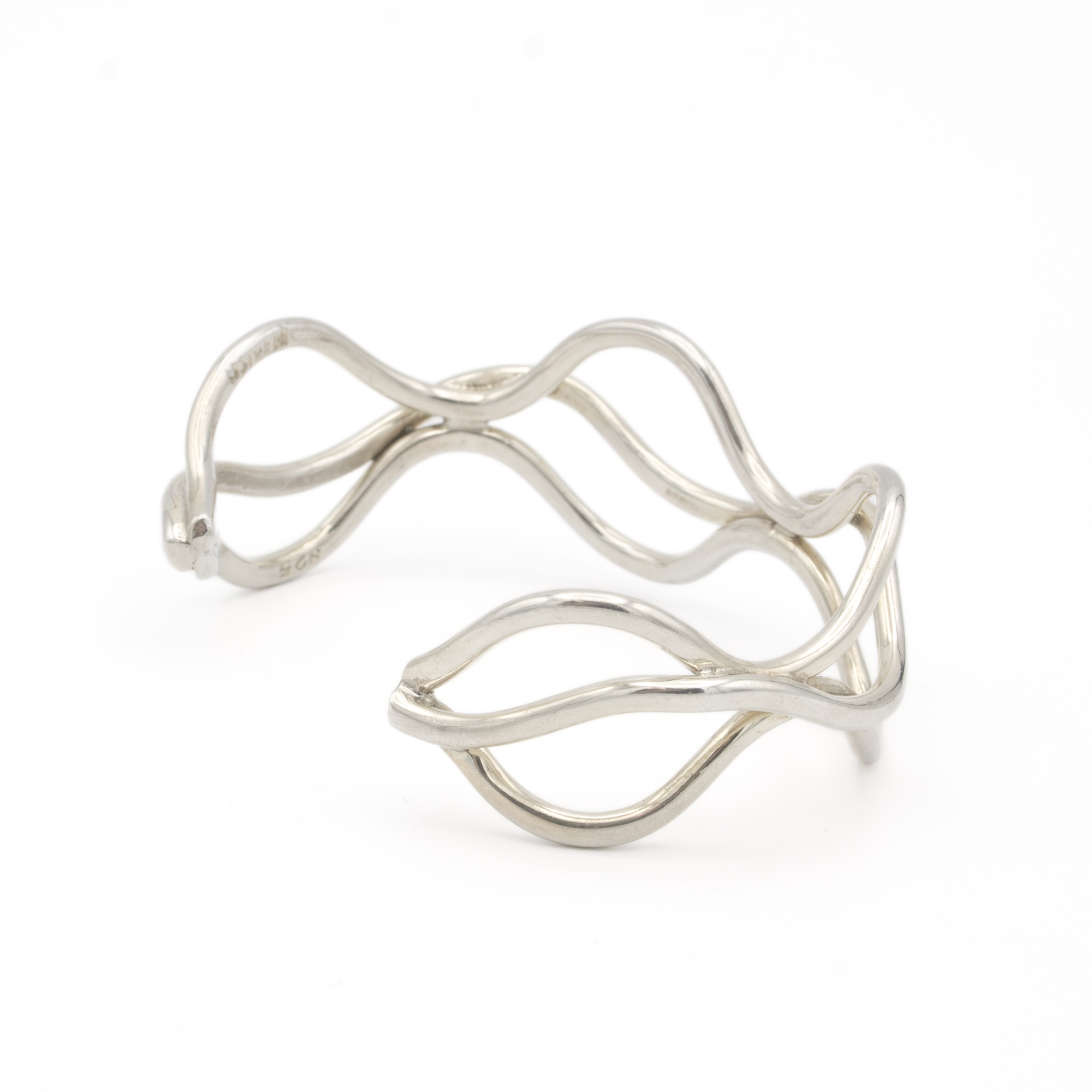 Sterling Silver Wave Wire Lattice Open Cuff Bracelet.png