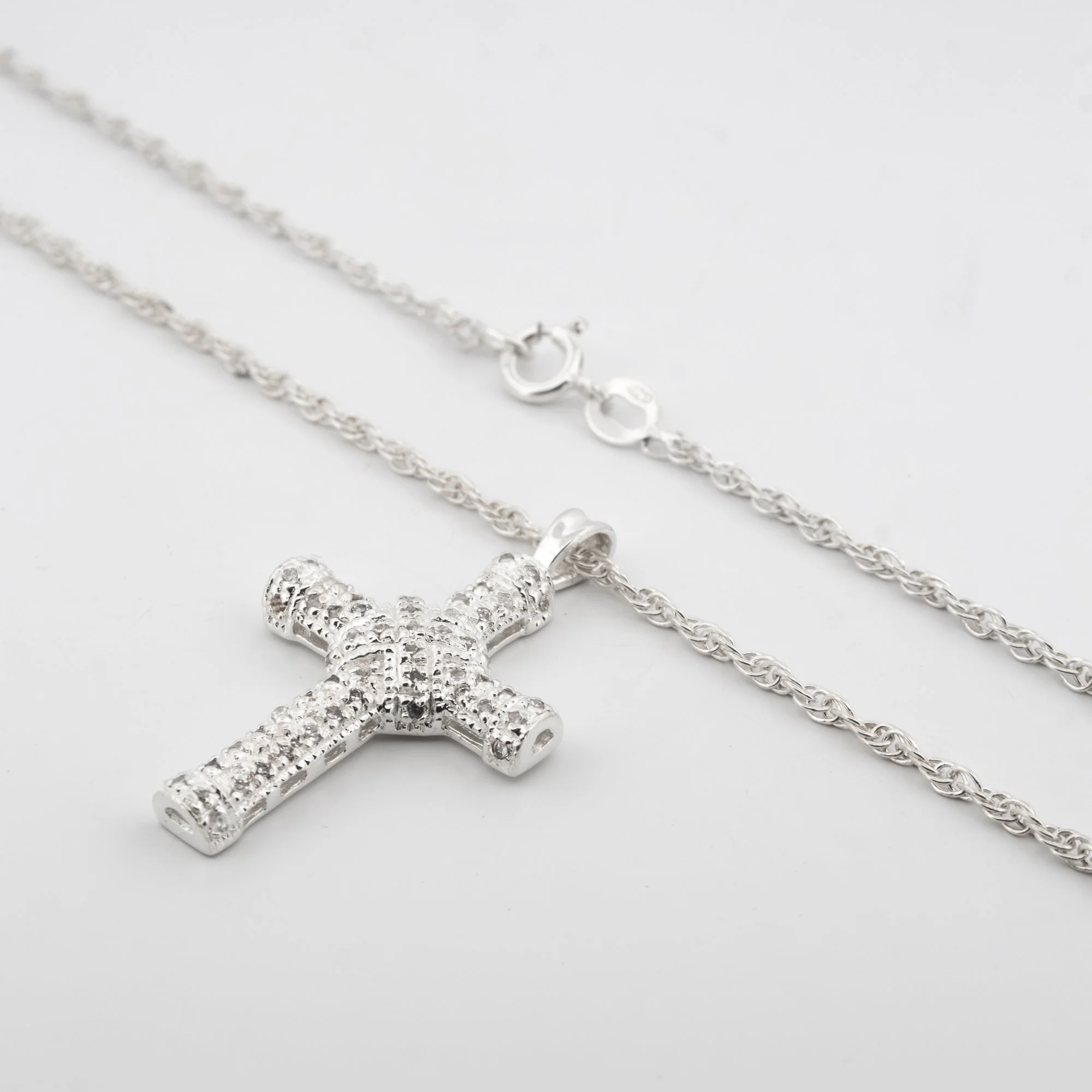 Silver Textured Gem-Set Cross Necklace.jpg