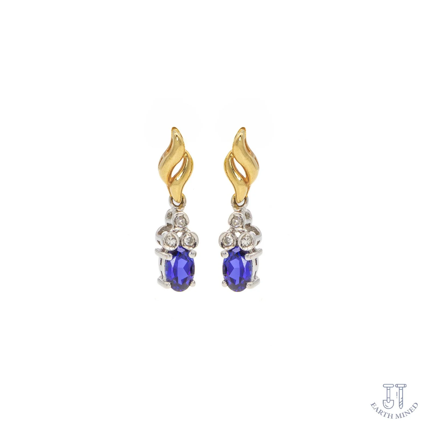 Elegant 9K Gold Sapphire & Diamond Drop Earrings