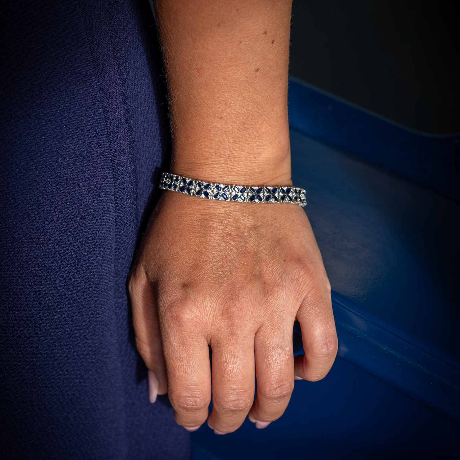 Marquise Sapphire and Diamond Bracelet in 14K White Gold