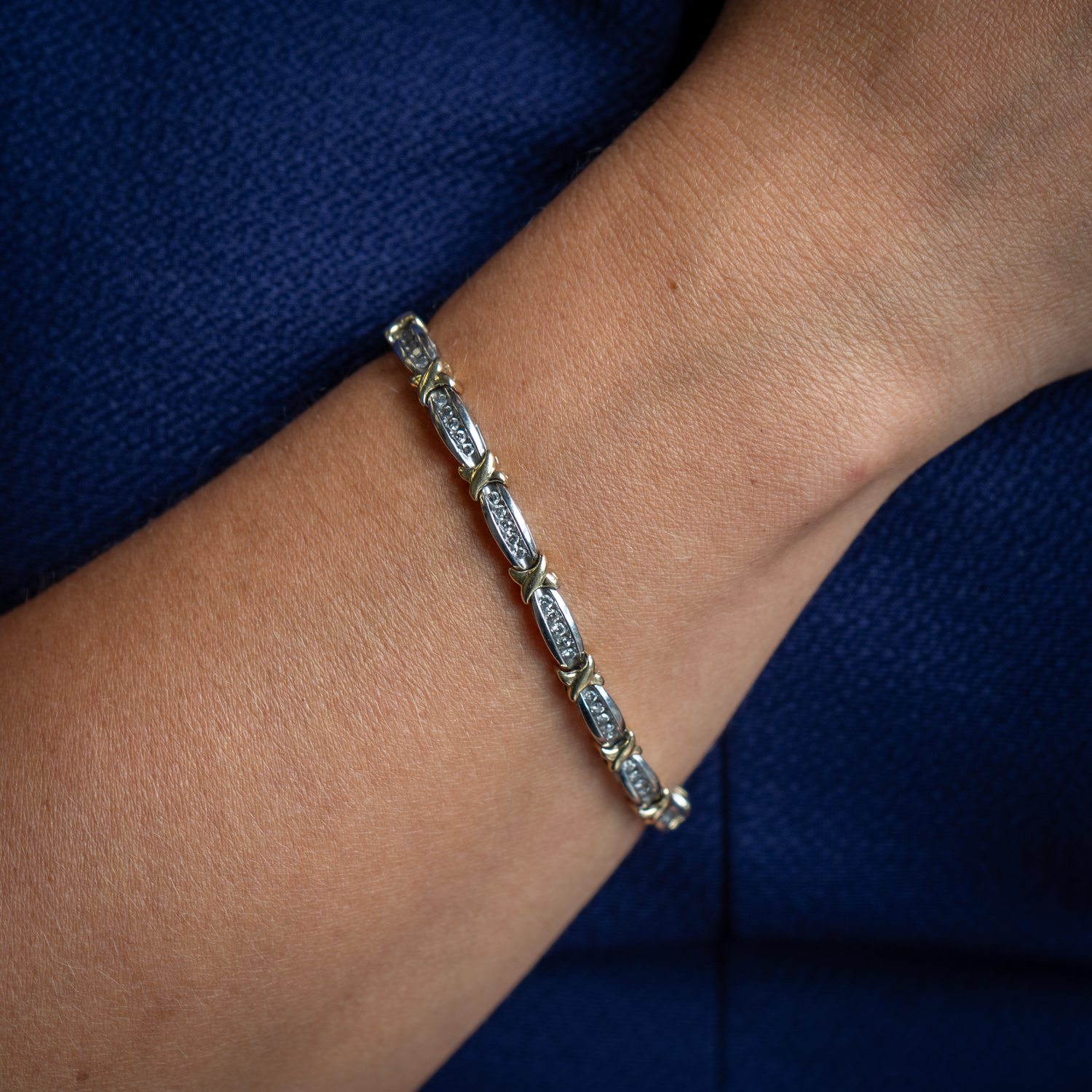 10K White and Yellow Gold Diamond Tennis Bracelet