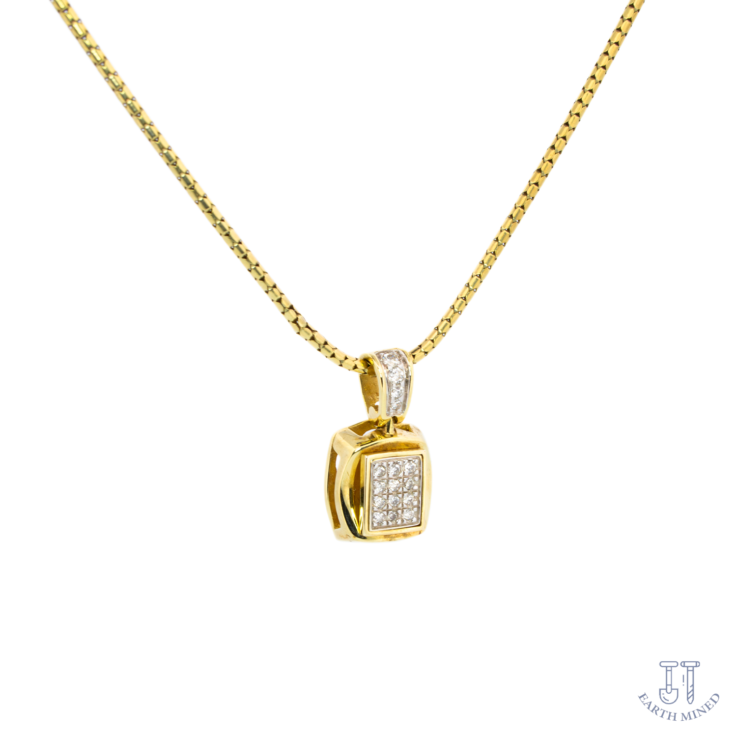 9K Yellow Gold Diamond Cluster Cushion Pendant