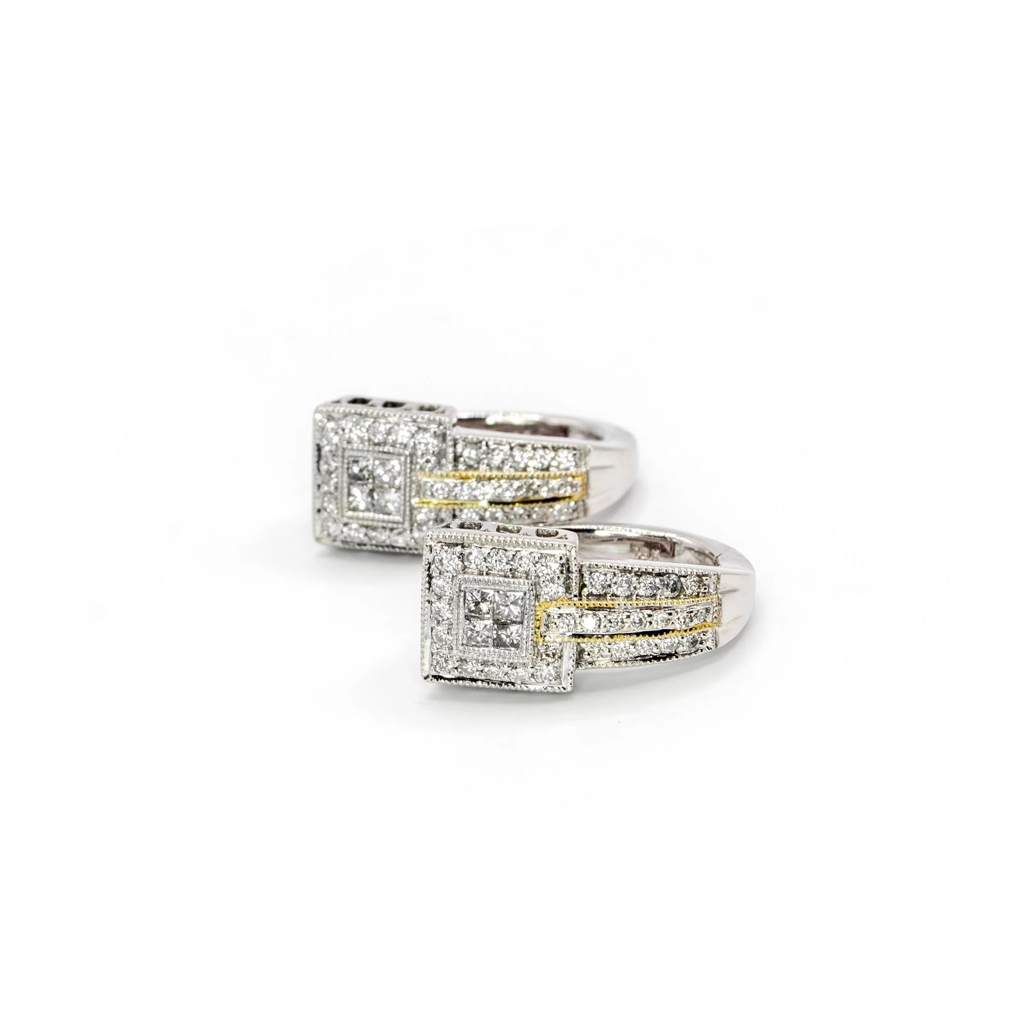 18K Two-Tone Gold Diamond Huggie Hoop Earrings