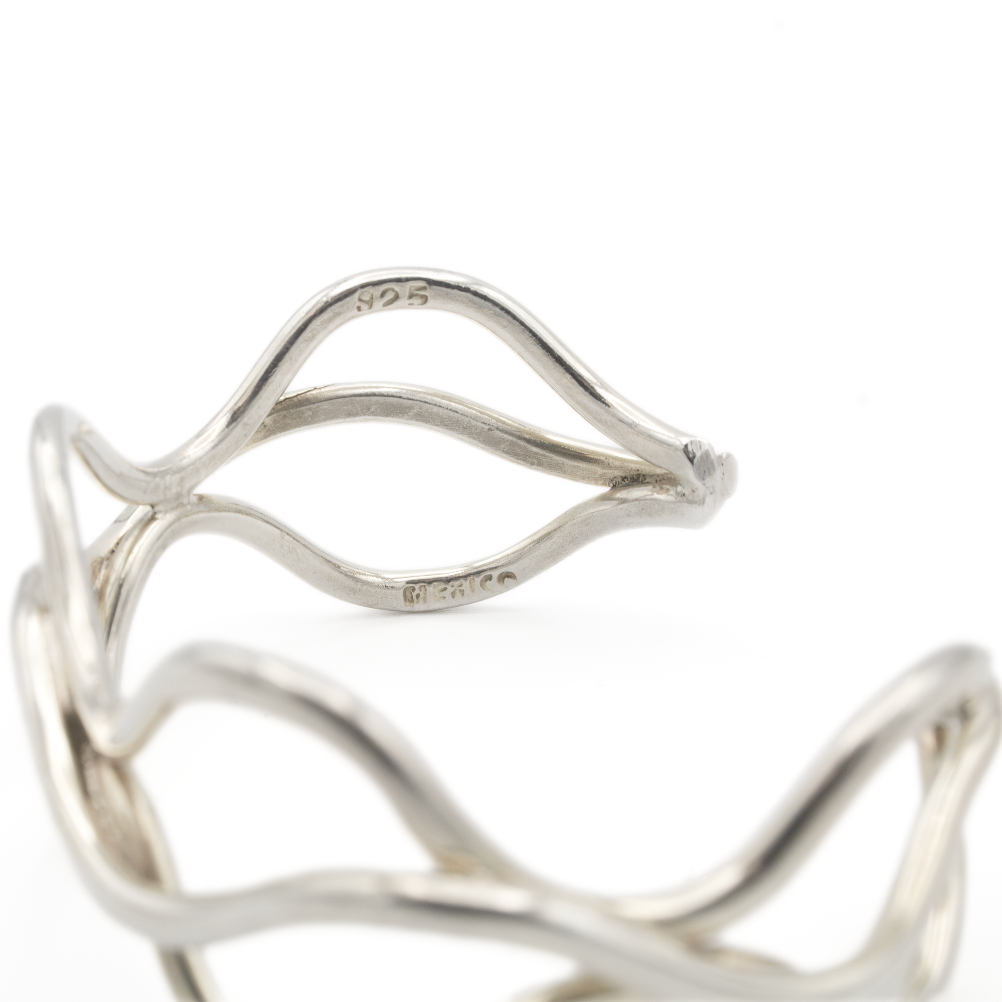 Sterling Silver Wave Wire Lattice Open Cuff Bracelet 925.png