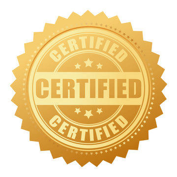 Gold certification badge with the words "CERTIFIED" and "CERTIFIED" encircling the center.