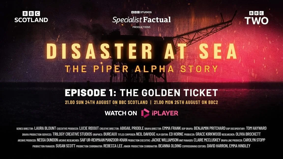 Disaster at Sea: The Piper Alpha Story Documentary is streaming now on @bbciplayer featuring client @terence_rae1 skilfully retelling the experience from actual testimony. An important and shocking documentary that everyone should watch. Heartbreakin