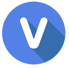 Blue circular icon with a white letter 'V' in the center