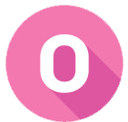Pink circular icon with the letter 'O' in white