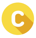 Yellow circular icon with a white letter 'C' in the center