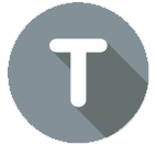Gray circular icon with a white uppercase 'T' in the center
