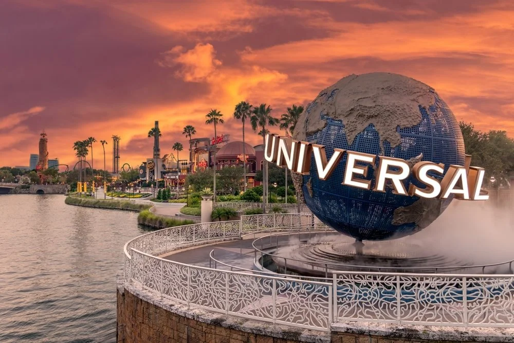 Iconic Universal globe at Universal Studios Florida, a top attraction near The Preserve RV Park.