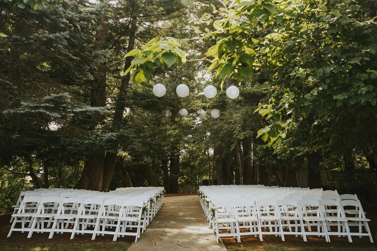 Vine Hill House white chairs at ceremony site