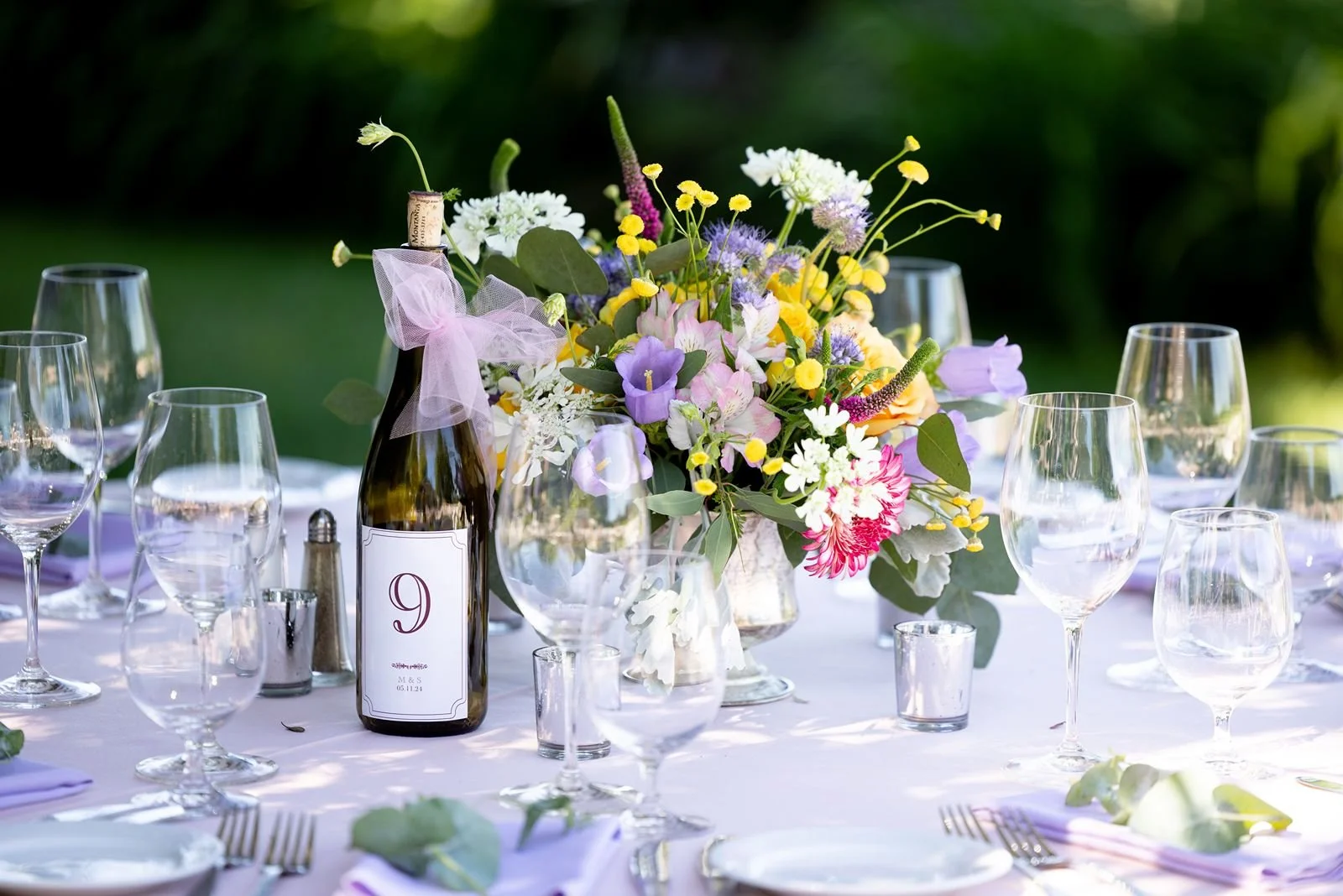 Vine Hill House centerpiece on set table