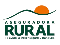 A logo for Aseguradora Rural featuring a stylized sun rising over a hill with text in Spanish that reads 'Aseguradora Rural' and a tagline 'Para ayudarte a crecer asegurado y tranquilo'.