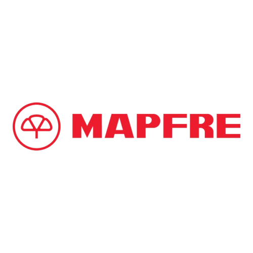 Mapfre logo with a red circular emblem and the company name in red uppercase letters on a black background.
