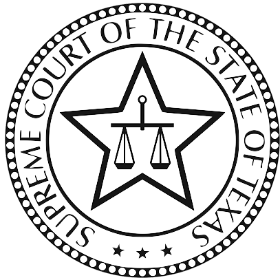 Seal of the Supreme Court of the State of Texas, featuring a star and scales of justice in the center.
